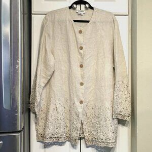 Nira Nira New York Tan 100% Linen Embroidered Tunic